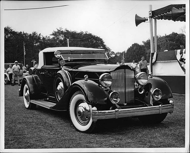 1934 Packard coupe roadster, three-quarter front view, top raised