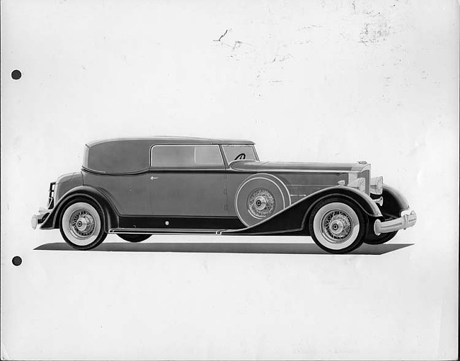 1934 Packard convertible victoria, nine-tenths right side view, top raised