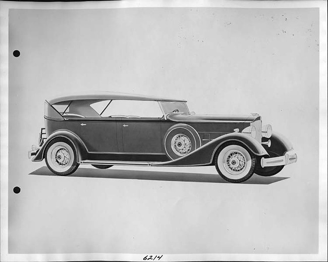 1934 Packard touring car, nine-tenths right side view, top raised