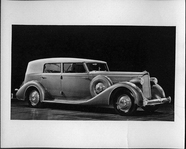 1935 Packard convertible sedan, close-up three-quarter right side view, top raised