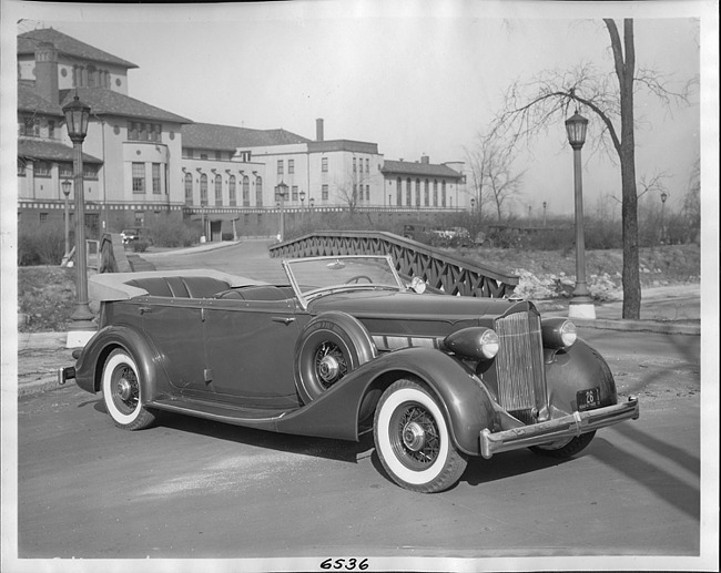 1935 Packard phaeton in front of the Detroit Yacht Club