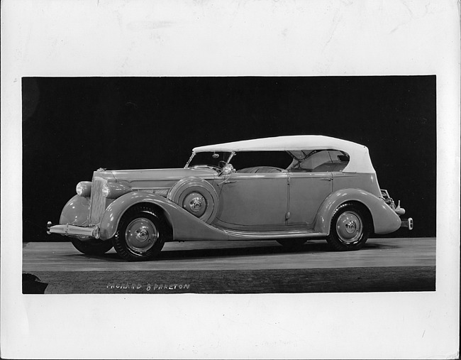 1935 Packard phaeton, seven-eights left side view, top raised