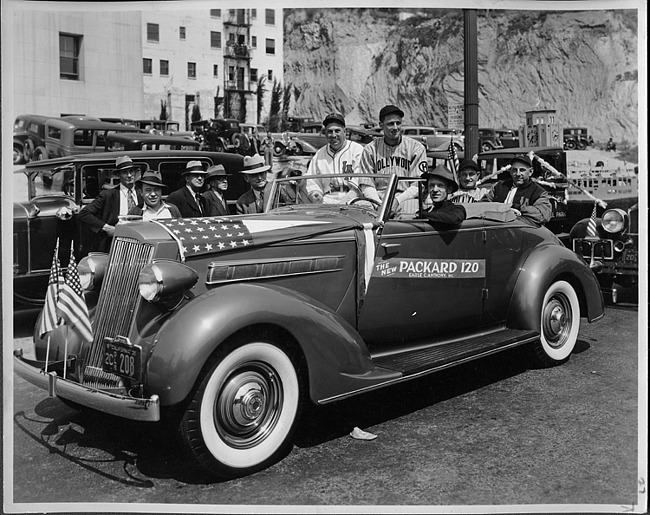 1935 Packard leads the Flag Day parade in Los Angeles, Calif.