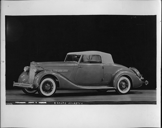 1935 Packard coupe roadster, seven-eights left side view, top raised