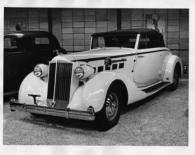 1936 Packard coupe roadster, close-up three-quarter front view, top raised