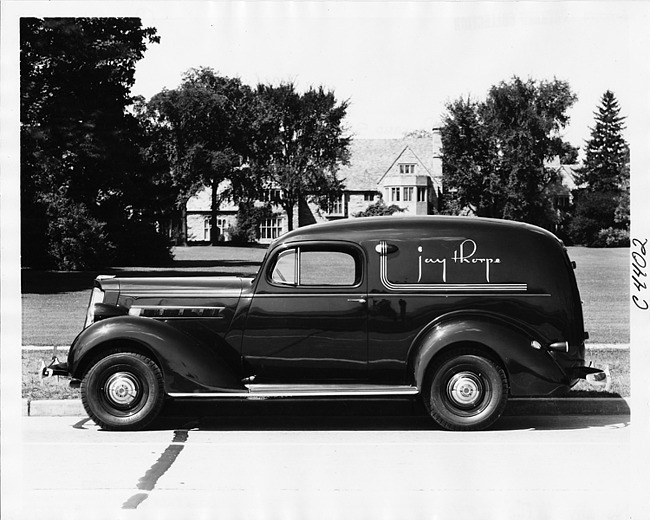 1937 Packard special panel delivery, left side view, parked on street