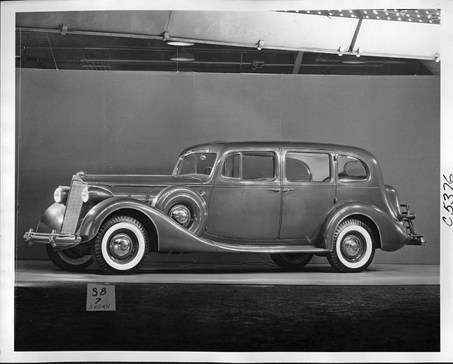 1937 Packard touring sedan, nine-tenths left side view