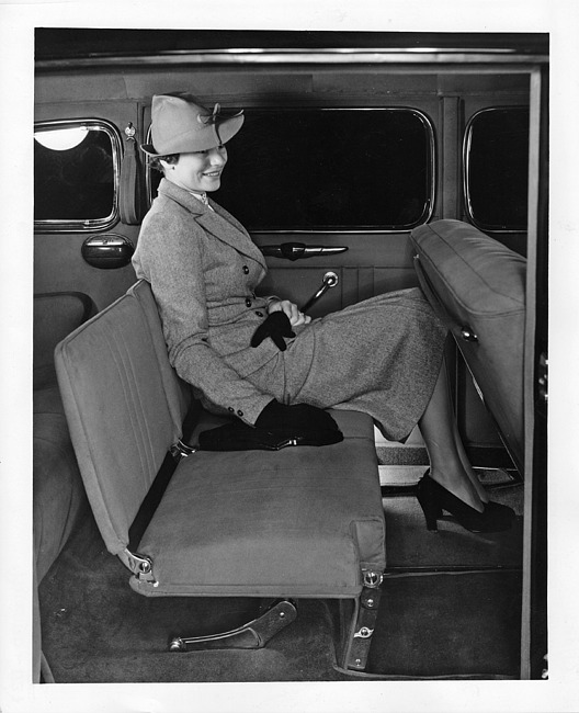 1937 Packard touring sedan, view of rear interior forward folding auxiliary seats