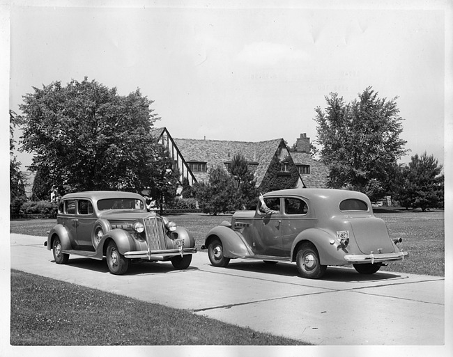 1937 Packards on passing one another at Packard Proving Grounds