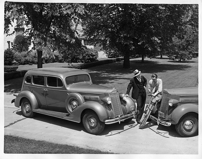 1937 Packards parked by the Lodge at Packard Proving Grounds