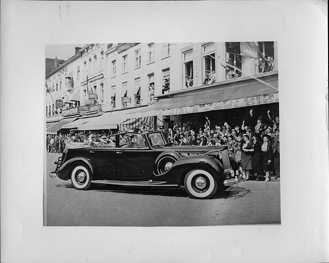 1938 Packard convertible sedan with King Leopold of Belgium in a reception parade