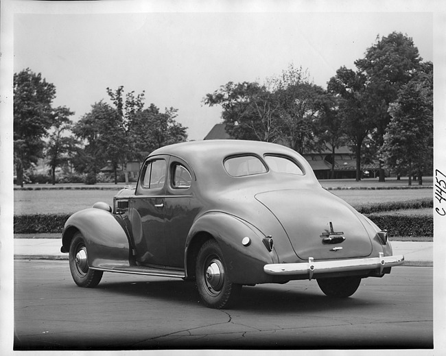 1938 Packard business coupe, three-quarter left rear view