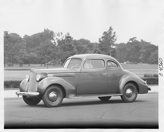 1938 Packard business coupe, seven-eights left side view