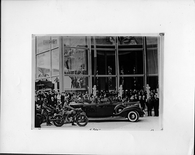 1938 Packard convertible sedan in reception parade for King Leopold & Queen Wilhelmina