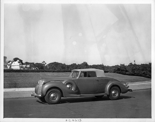 1938 Packard coupe roadster at Scott fountain on Belle Isle