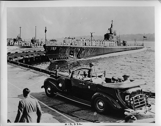 1939 Packard at a naval shipyard with President Franklin D. Roosevelt