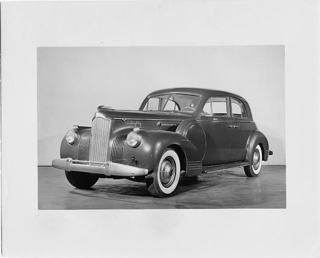 1941 Packard sport brougham, three-quarter front view