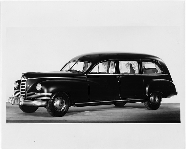 1946 Packard funeral limousine, seven-eights left side view