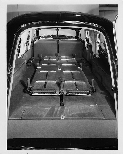 1946 Packard funeral limousine, view of rear interior through rear doors
