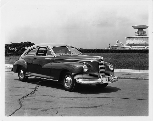 1946 Packard Clipper sedan parked by Scott fountain on Belle Isle