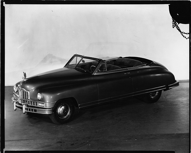 1947 Packard convertible, seven-eights left side view, top folded