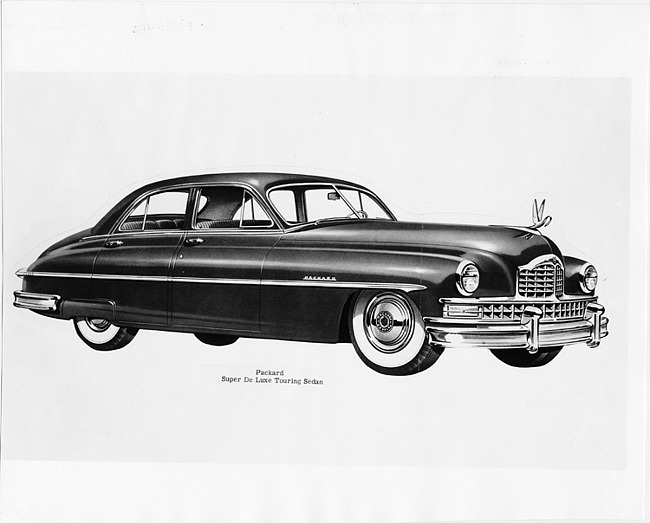 1950 Packard super deluxe touring sedan, seven-eights right side view