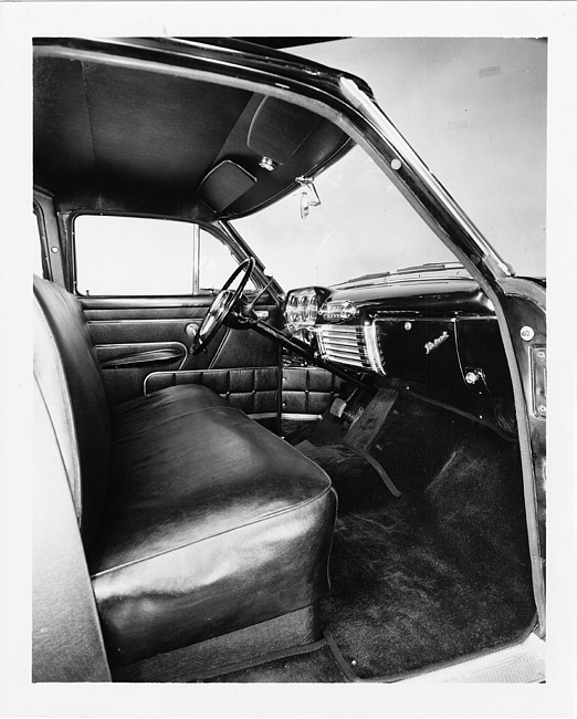1953 Packard corporate limousine, view of front interior through passenger door
