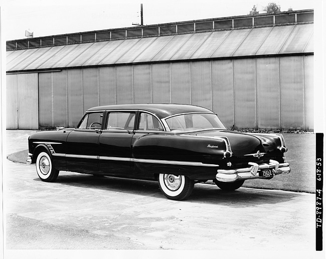 1953 Packard extended sedan, three-quarter rear left view