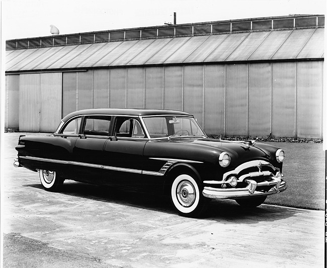 1953 Packard extended sedan, three-quarter right side view