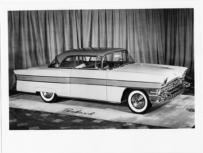 1956 Packard 2-door sedan, seven-eights right side view, on display