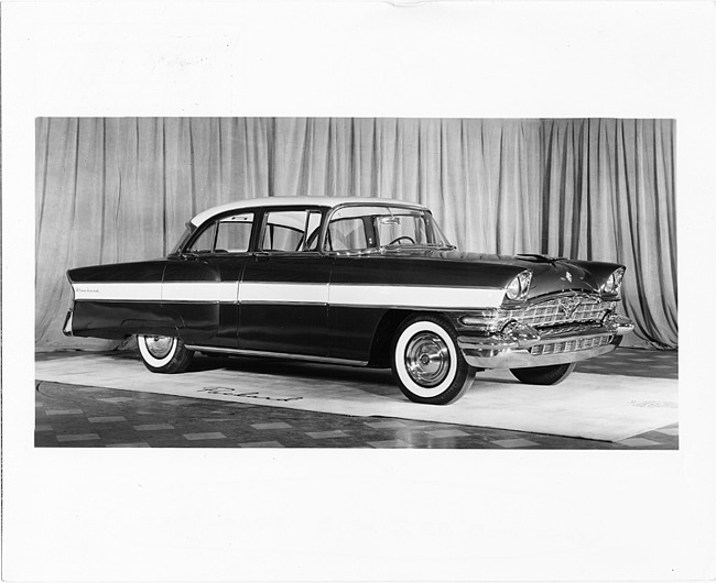 1956 Packard executive 4-door sedan, seven-eights right side view, on display