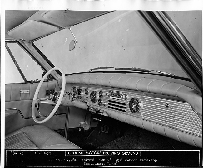 1958 Packard Hawk, view of dashboard and steering wheel