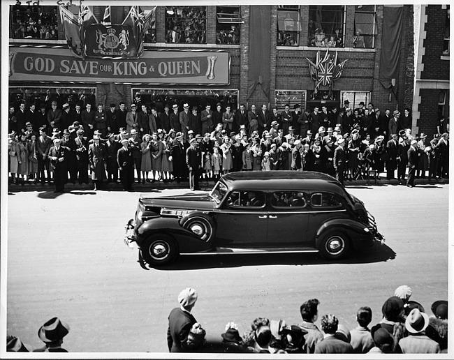 1939 Packard super eight in parade for King George VI & Queen Elizabeth's visit to Canada, spring 1939