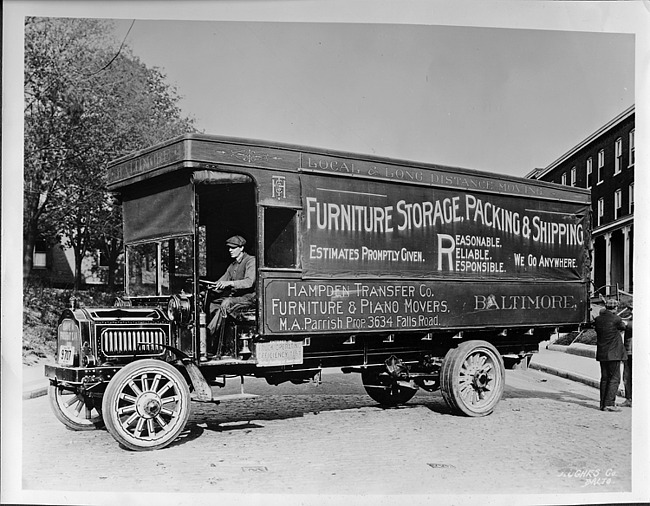 1917-18 Packard truck of Hampden Transfer Co. on residential street