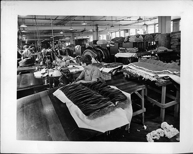 Women sewing car seats in Packard upholstery department, 1925