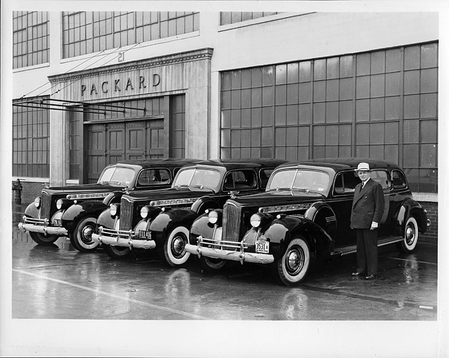 1940 Packard new touring limousines outside the Packard plant