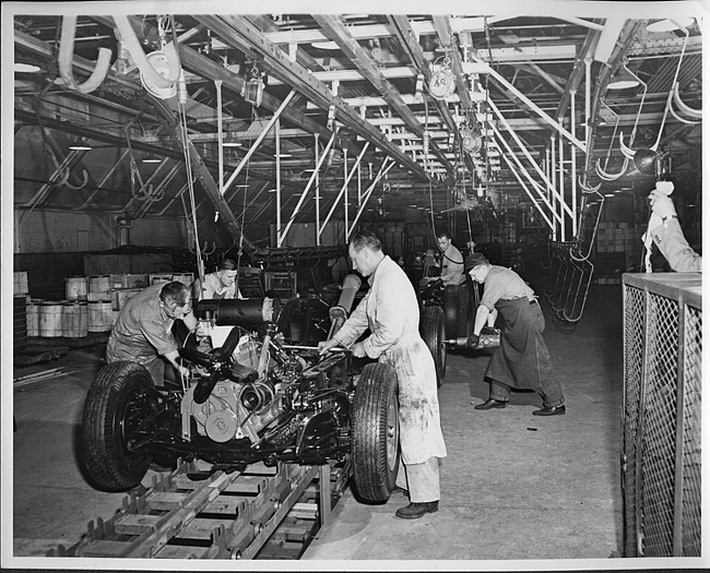1948-49 Packard chassis on assembly line