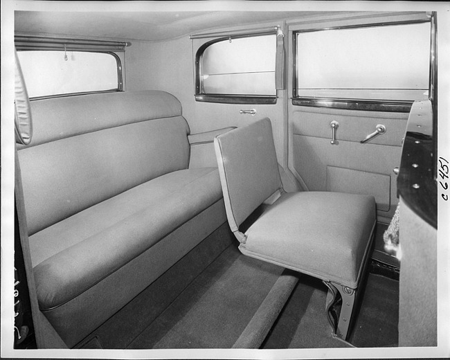 1932 Packard prototype sedan limousine, view of rear interior from right