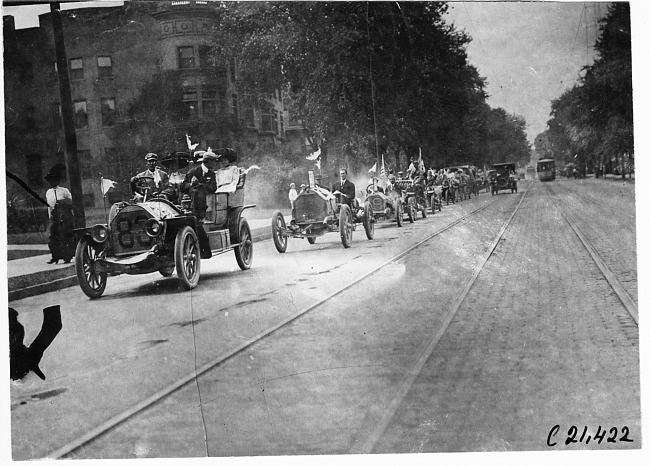 Season's winning cars in the 1909 Glidden Tour automobile parade, Detroit, Mich.