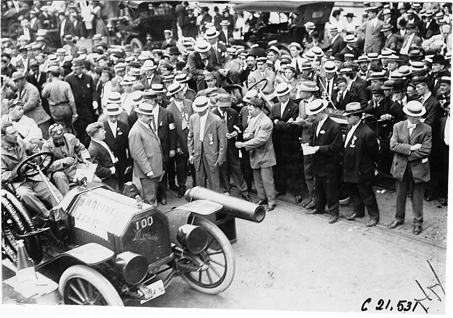 C.H. Vandervoort in Moline car at start of the 1909 Glidden Tour, Detroit, Mich.