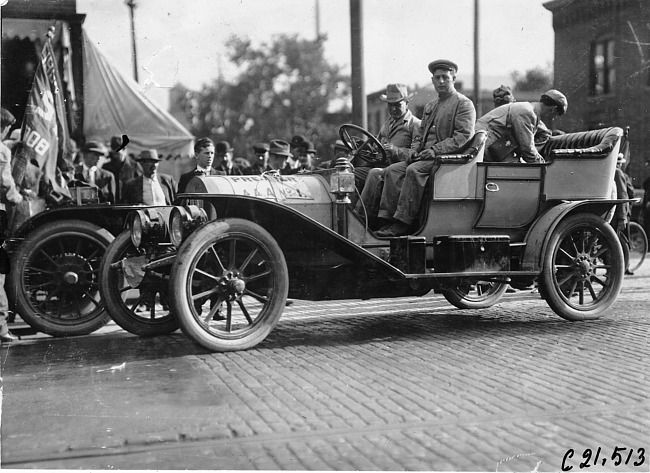 Webb Jay in Premier car arriving in Kalamazoo, Mich., 1909 Glidden Tour