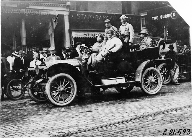 Studebaker press car arriving in Kalamazoo, Mich., 1909 Glidden Tour