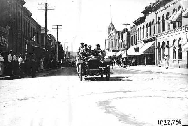 Studebaker press car on city street in Baraboo, Wis., 1909 Glidden Tour