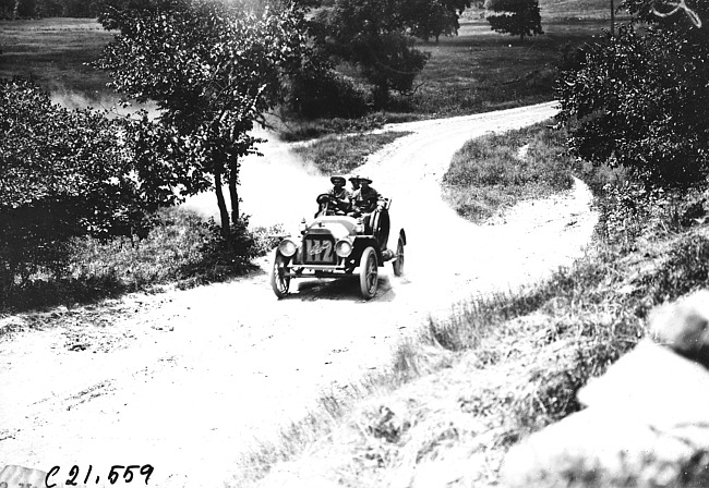 Duesenberg in Mason car on the road to Elroy, Wis., 1909 Glidden Tour