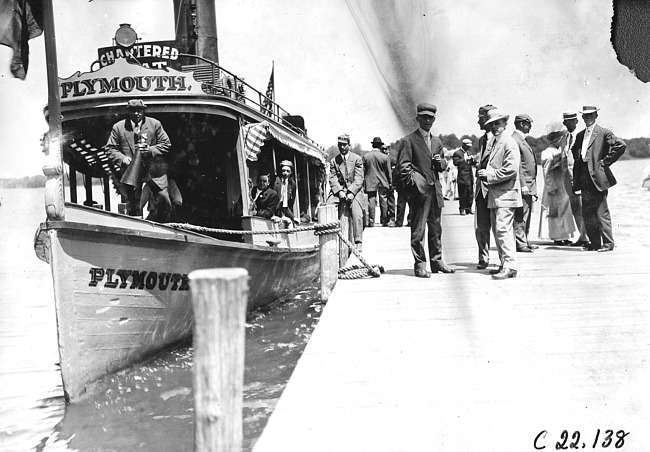 Smithson with megaphone on board 'Plymouth,' at 1909 Glidden Tour