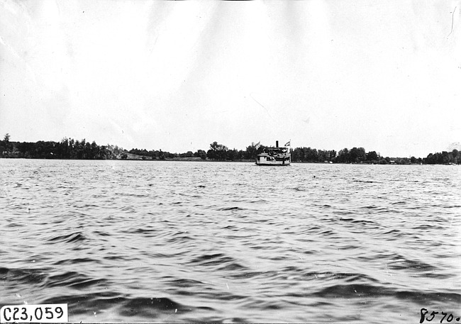 Puritan excursion boat as seen from a distance on Lake Minnetonka, at 1909 Glidden Tour