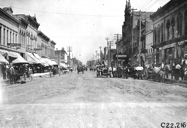 George Smithson in Studebaker car in Faribault, Minn., at 1909 Glidden Tour