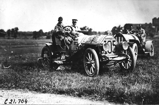 Chalmers car and driver John Machesky at 1909 Glidden Tour