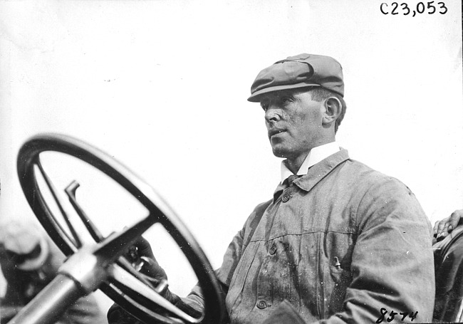 Glidden Tour driver close-up, at 1909 Glidden Tour