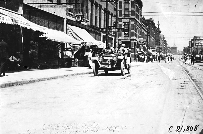 Driver Frank Wing, Marmon car #4 near Algona, Iowa, at the 1909 Glidden Tour